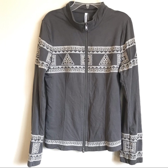 Monoreno Gray Patterned Embroidered Sweater Zipper - Picture 1 of 7